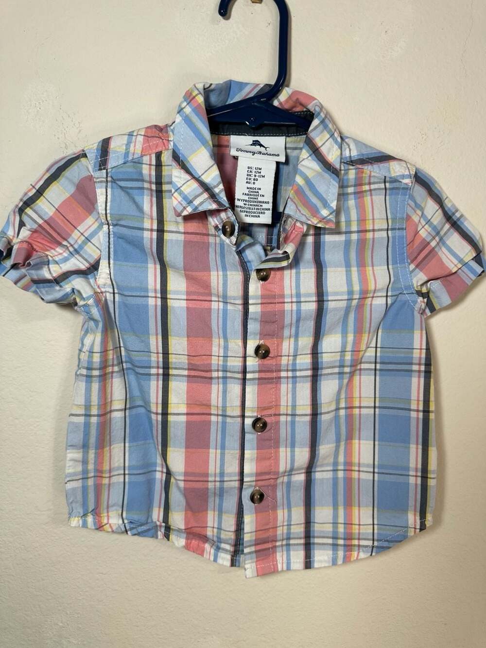Tommy Bahama Baby Boys Plaid Short Sleeve Button Down Shirt Size 12M